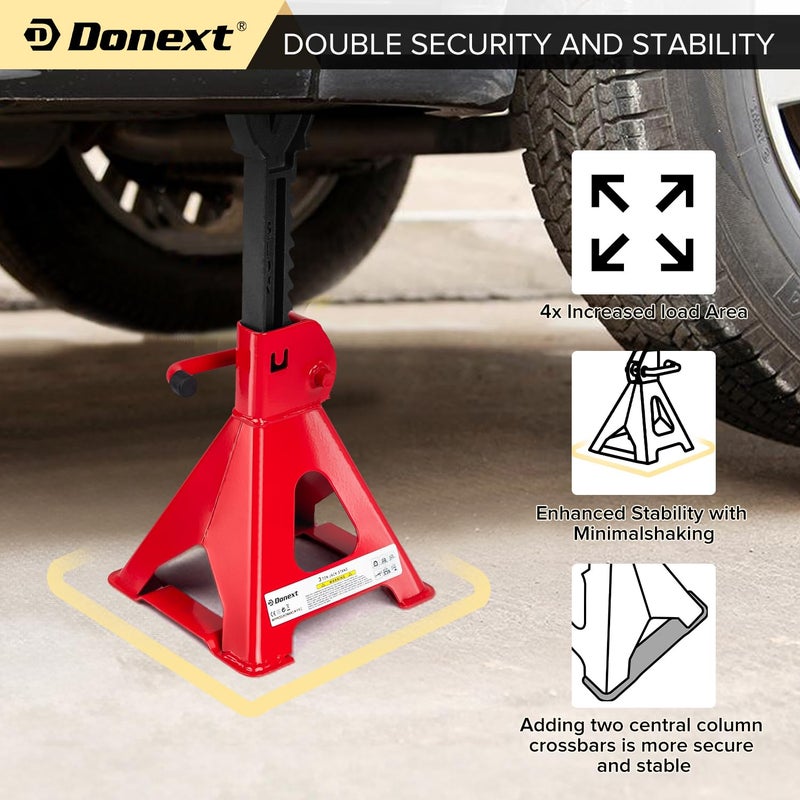 Donext Jack Stands 3 Ton (6 500 lb) Capacity Steel  1 Pair Red Lifting Stand Adjustable Jack Stands - Image 3